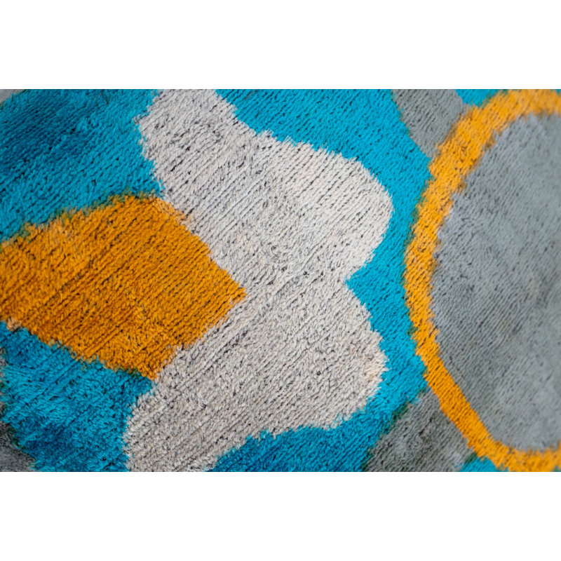Handmade Square Blue Yellow Gray Velvet Accent Pillow 20"x20"