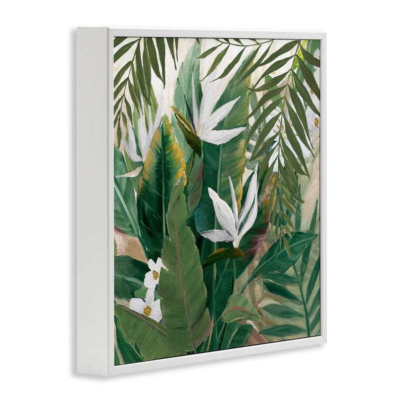 Oiseaux tropicaux du paradis, estampe numérique par Nan, H 12 po x l 12 po x P 1,5 po, Giclée encadrée blanc bord de mer