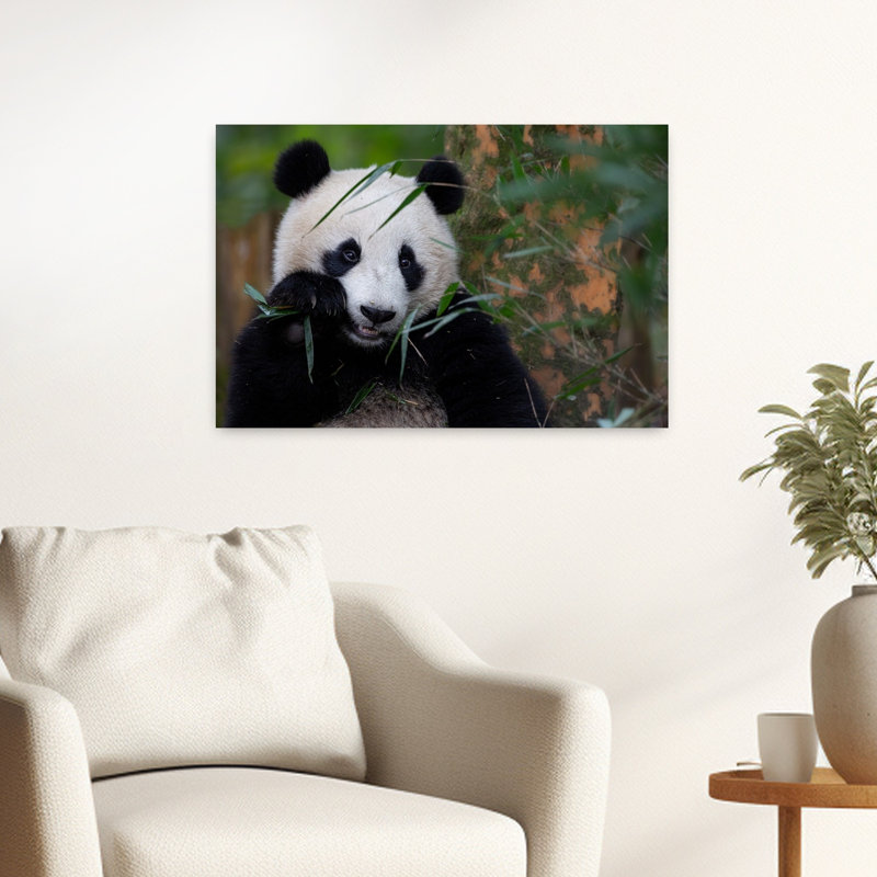 Reproduction d'art mural panda mangeant du bambou paisible serein abstrait, H 16 po x l 24 po