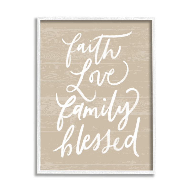Faith Love Family Blessed Calligraphy, H 11 po x l 14 po, Giclée encadrée blanc bord de mer