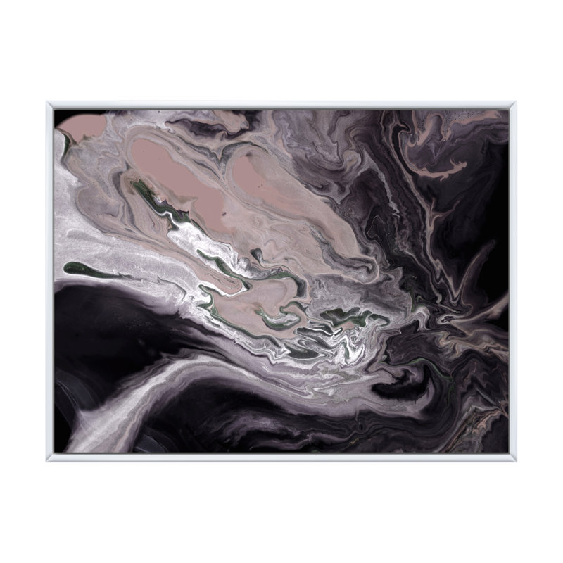 «Dark Marble Universe», impression d'art sur toile moderne, Cadre flottant blanc, H 34 po x l 44 po