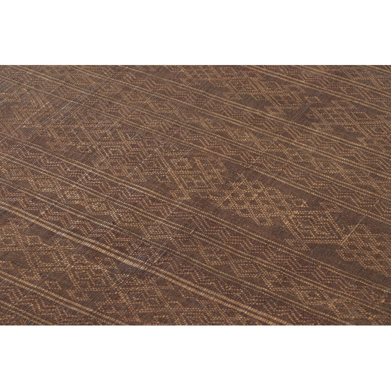 Vintage Tuareg Square Mat In Brown And Gold With Geometric Patterns- Rug & Kilim
