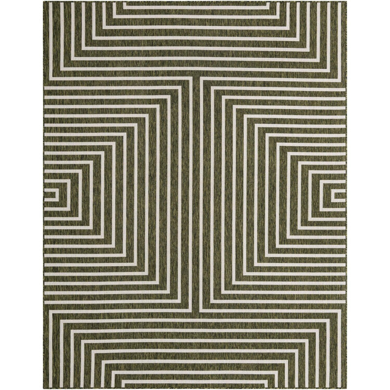 Tapis contemporain Nykeia de couleur verte, Rectangle 7 pi 10 po x 10 pi