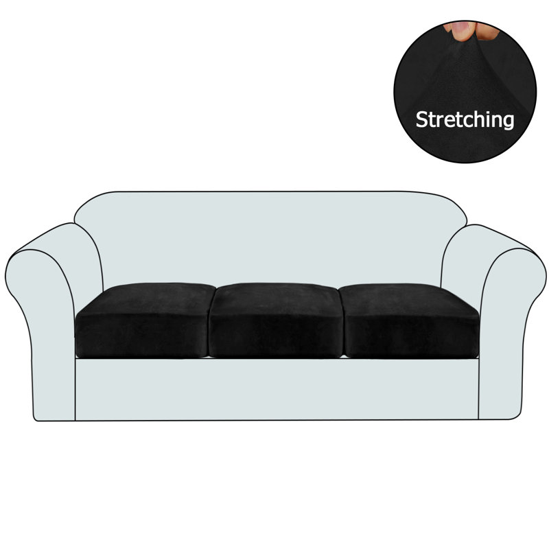 Luxurious Black Velvet Box Cushion Slipcover Set of 3
