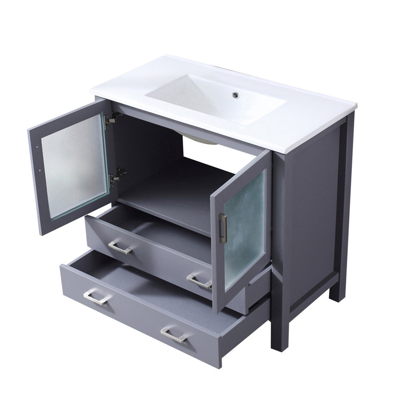 Meuble-lavabo avec comptoir en céramique blanche, Gris foncé