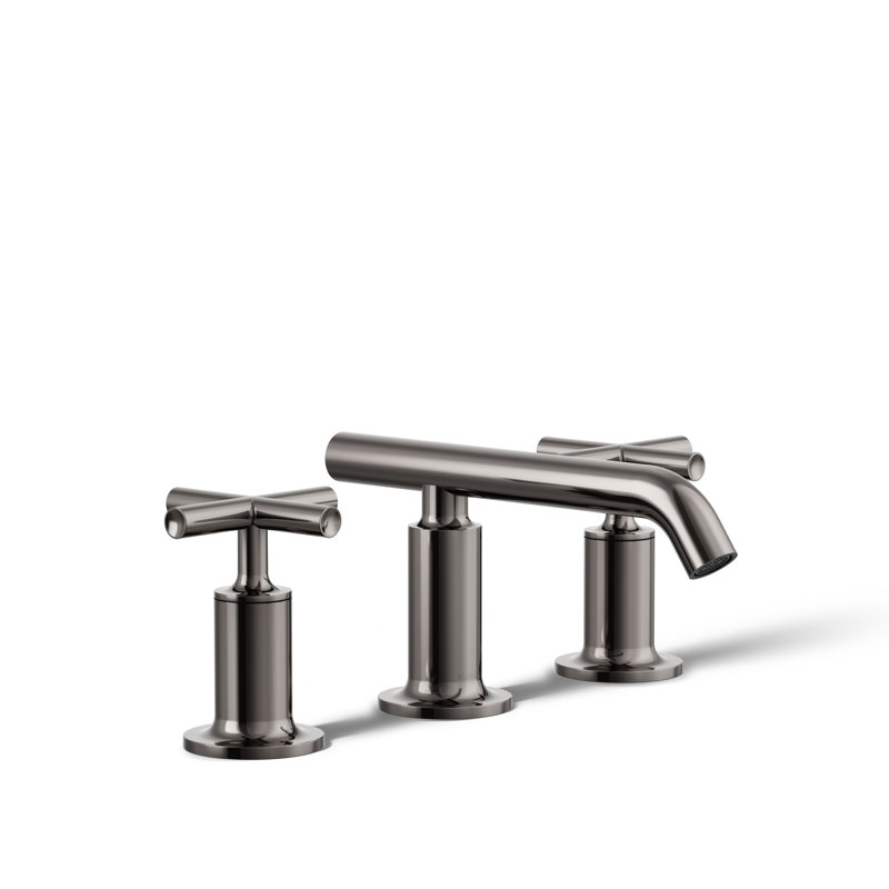 Purist Widespread Bathroom Sink Faucet with Low Cross Handles and Low Spout, Vibrant Titanium