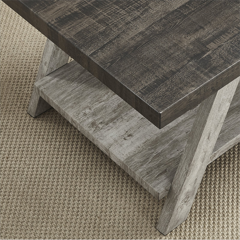 Athens Contemporary Two-Tone Wood Shelf Side Table In Weathered Gray, Dark Gray, Gray