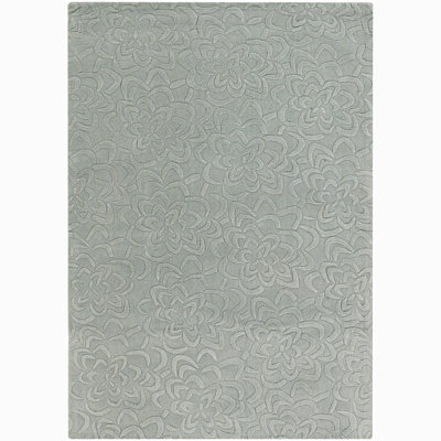 Kevinson Hand Tufted Wool Muted Blue Gray Loop Pile Cut High Low Floral Transitional Area Rug