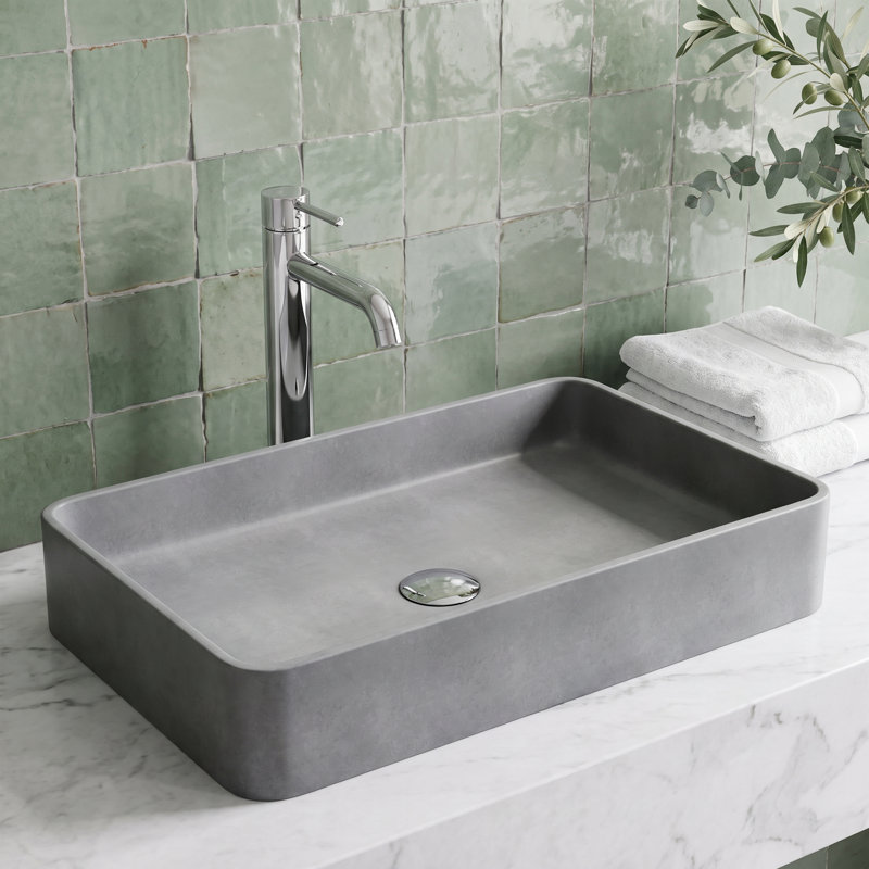 Basilica Gothic 23" L x 14" W x 4" H Gray Handmade Rectangular Vessel Bathroom Sink