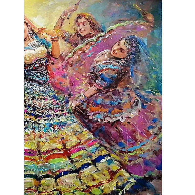 Festival de danse traditionnelle traditionnelle dans le désert | Acrylique sur toile