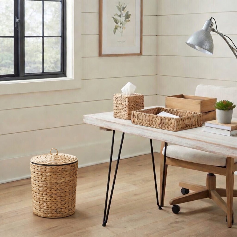 3-Piece Boho Bathroom Accessories Set, Natural Water Hyacinth