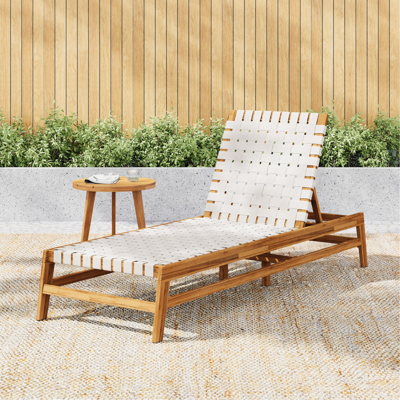 Chaise longue d'extérieur en corde, Naturel, Blanc