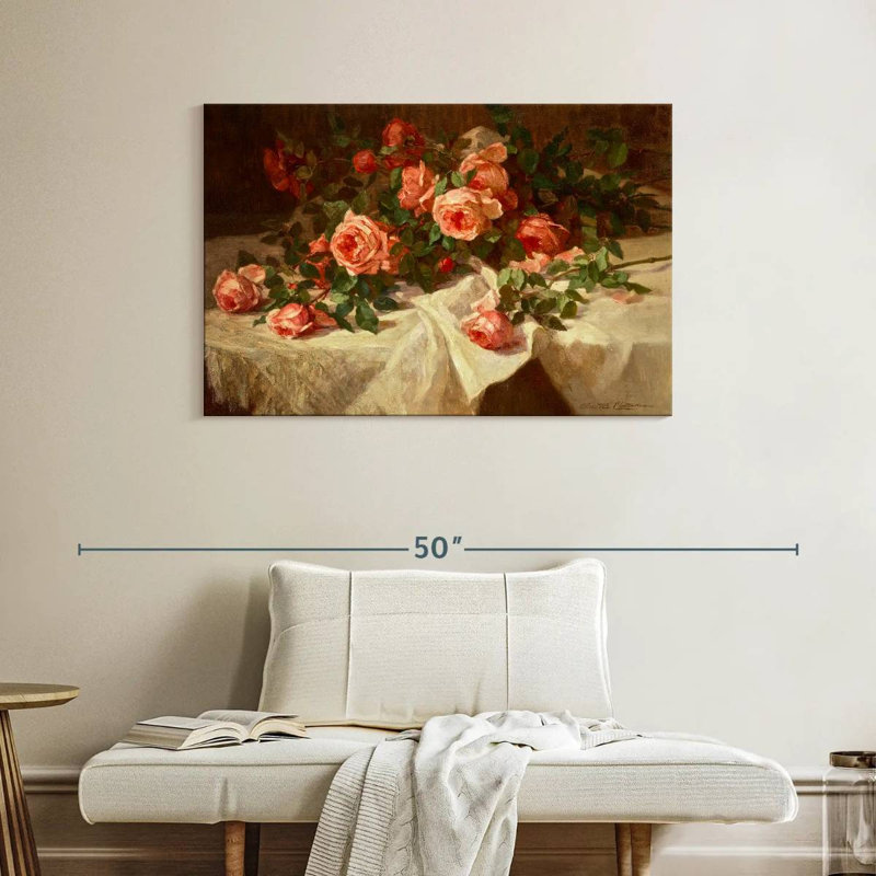 Harnek roses rouges sur dentelle blanche, H 26 po x l 39 po