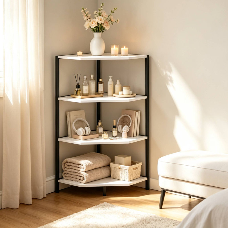 Armoire de coin Kempst, Plateau blanc / base noire