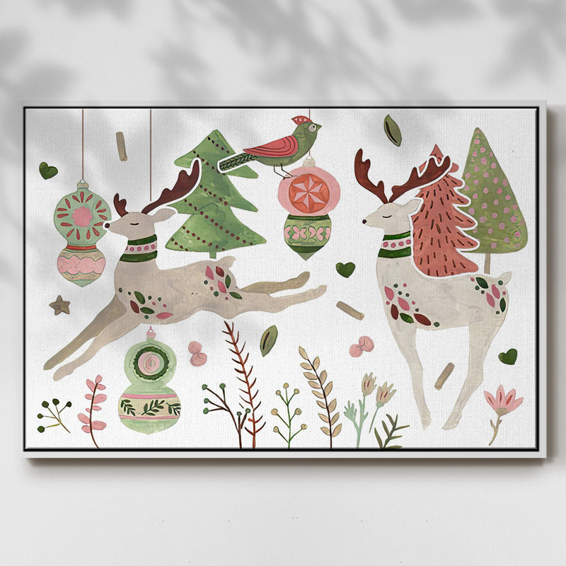 Reindeer Wishes Collection A, reproduction d'art sur toile, Cadre blanc, H 27 po x l 41 po x P 1,5 po