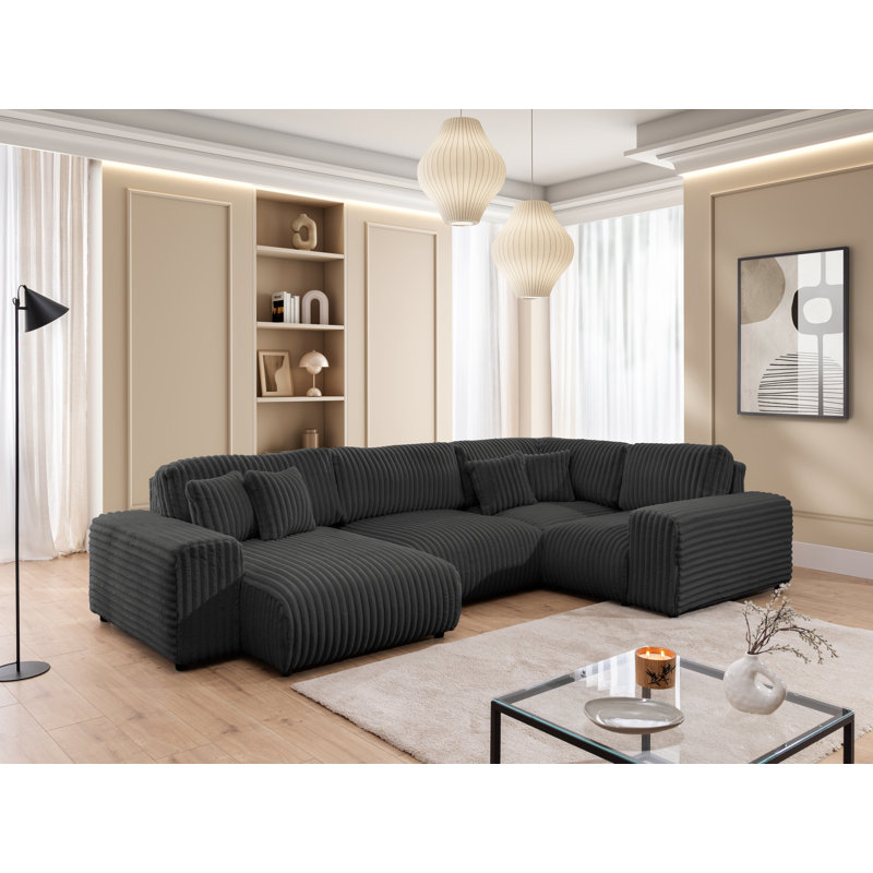Mollis 6 Seater Corduroy Corner Sofa , Dark Grey