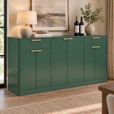 67" Modern Fluted Sideboard Buffet Cabinet with 6 Doors and 2 Drawers, Large Coffee Bar Storage Credenza for Dining Room and Living Room