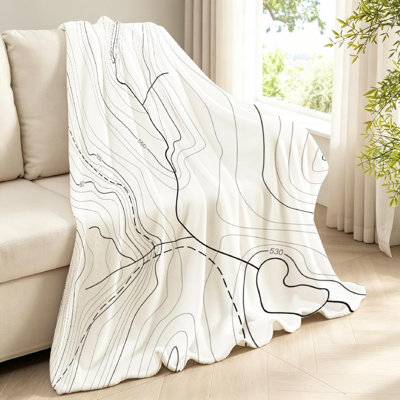 Black Ultra Soft Flannel Fleece Throw Blanket,Abstract Map and White Single-Sided Print