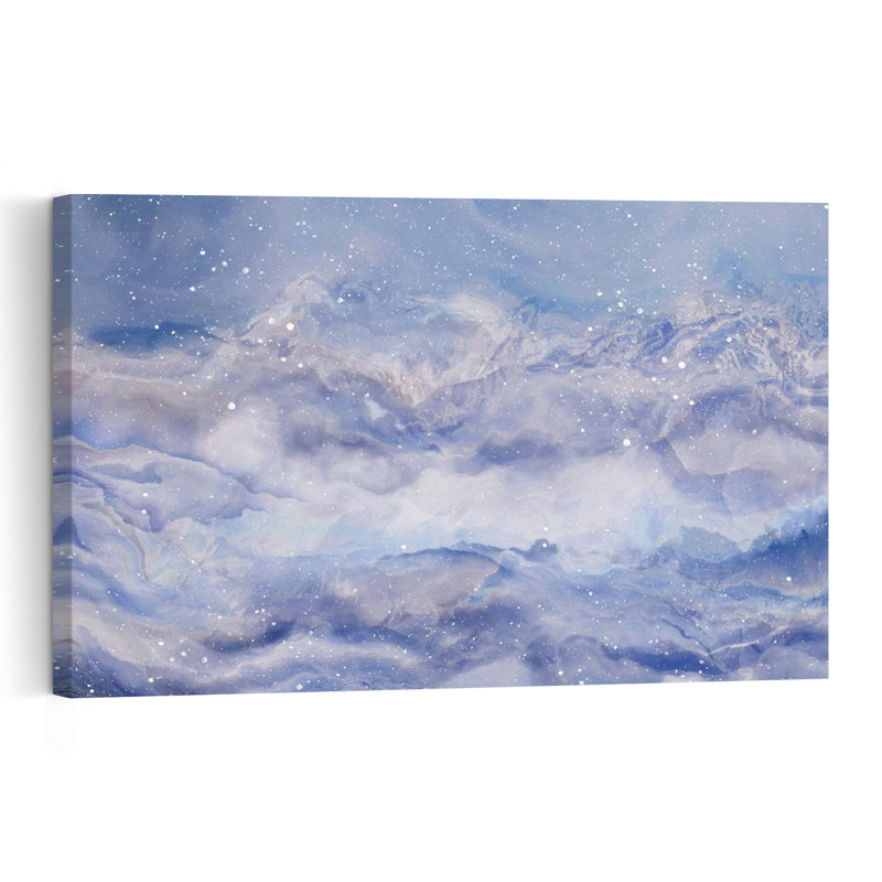 Montagnes sous un ciel étoilé - Paysage abstrait, onirique et éthéré - Affiche murale hivernale, H 16 po x l 24 po