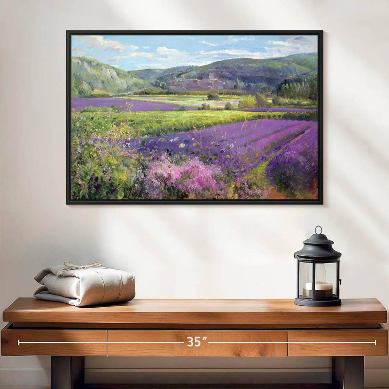 Champs de lavande dans la vieille Provence, 25 po x 17 po, Cadre flottant noir