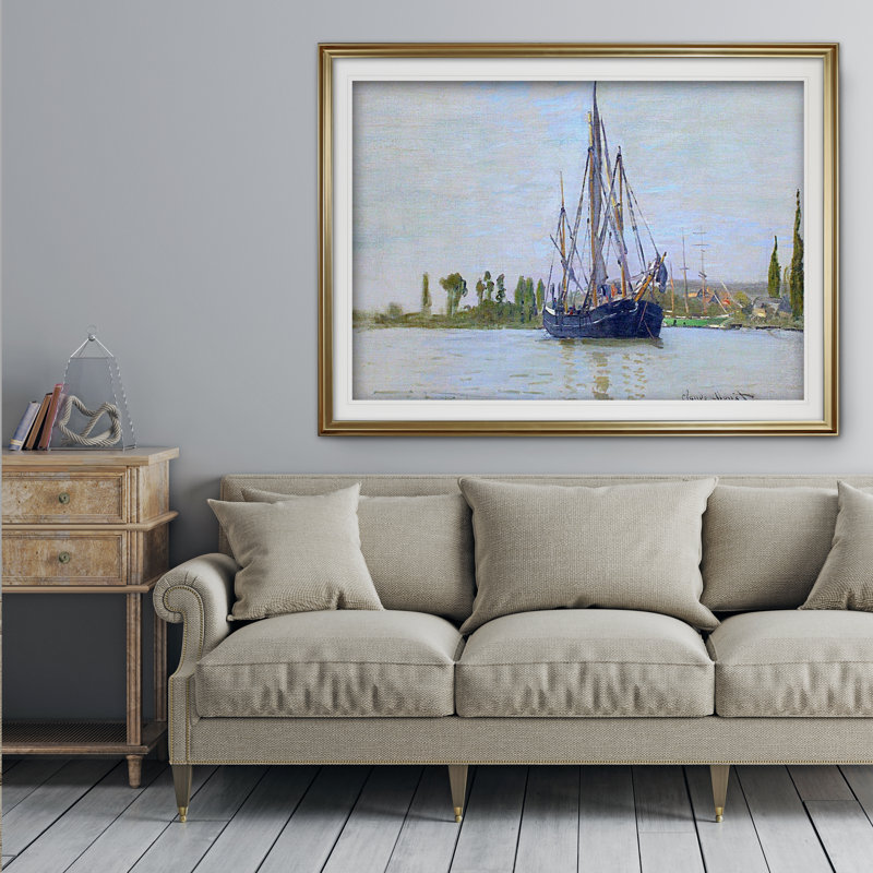 « the voilier bateau », impression, Cadre doré, Blanc mat, H 24 po x l 32 po x P 1,5 po