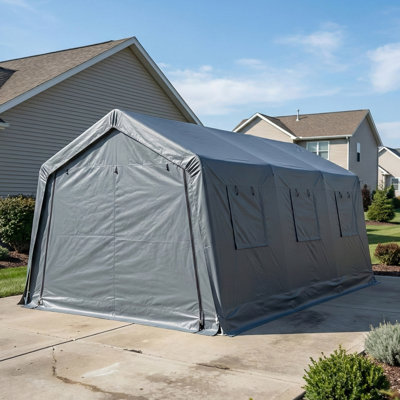 Abri d'auto 20 x 13 pi, garage portatif avec porte à enroulement et fenêtres