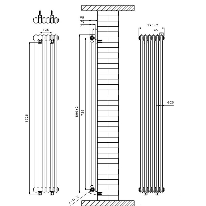 Valda Vertical Traditional 2 Column Designer Radiator, White, 180cm H x 29cm W