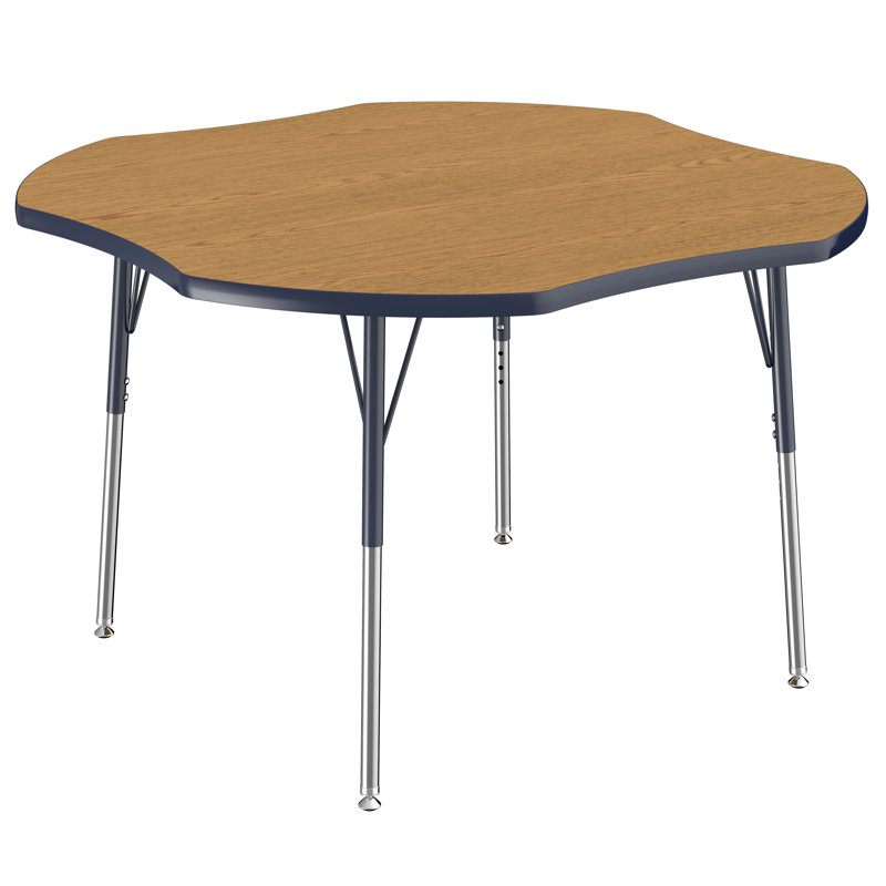 Table d'activité en T 48 po x 48 po avec moulures en T et pieds réglables, Gris/bleu marine, Roulement pivotant standard