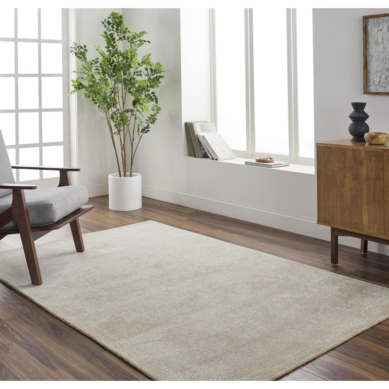 Tapis beige en laine / viscose touffeté à la main Brendy, Carré 8 pi