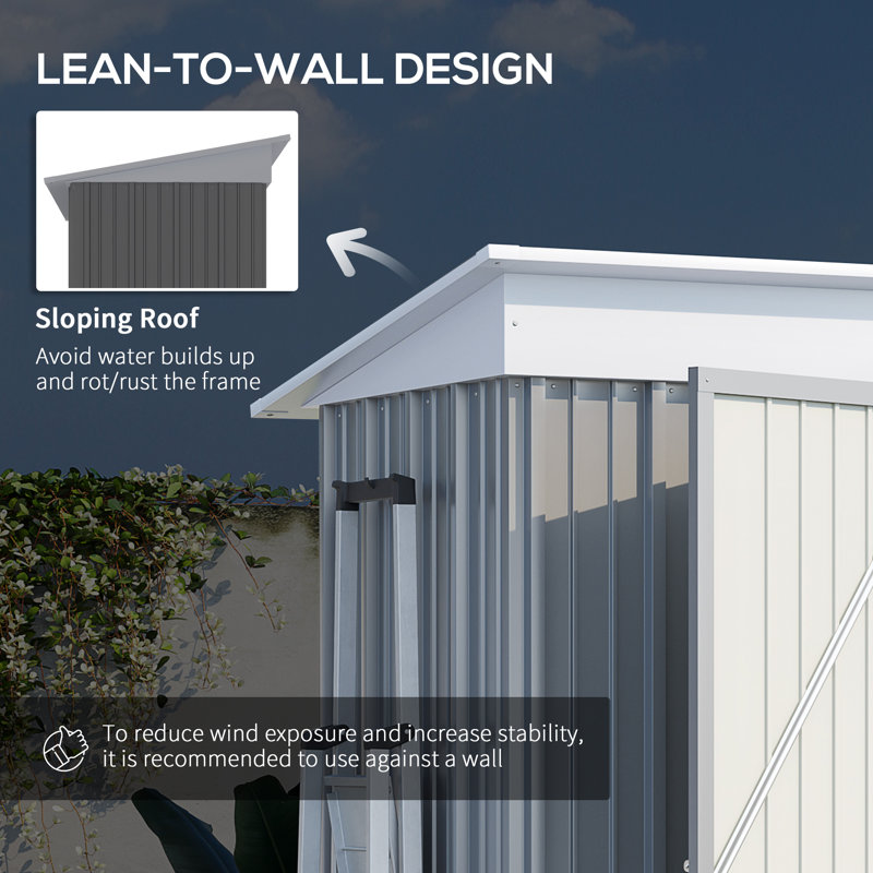 Gray Metal Outdoor Storage Shed with Shelving