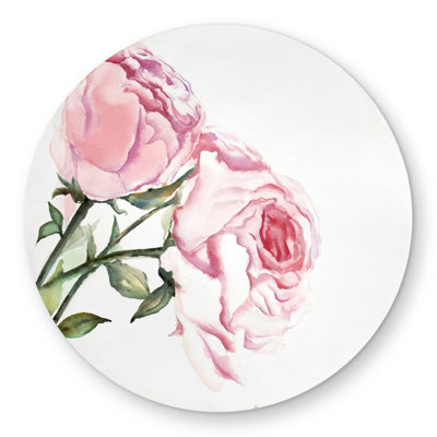 Watercolor Pink Roses - Round Outdoor Area Rug for Home Decor