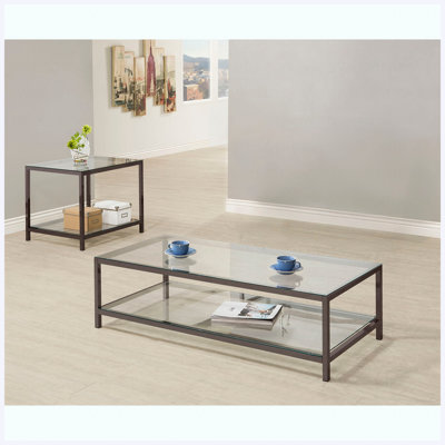Ensemble de tables basses 2 pièces Modern Black Nickel, élégant ensemble de tables de salon assorties