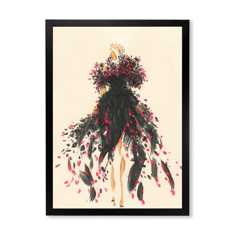 «Fashion Woman», art au trait V - œuvre d'art sur toile glamour, Cadre photo noir, H 32 po x l 16 po x P 1 po