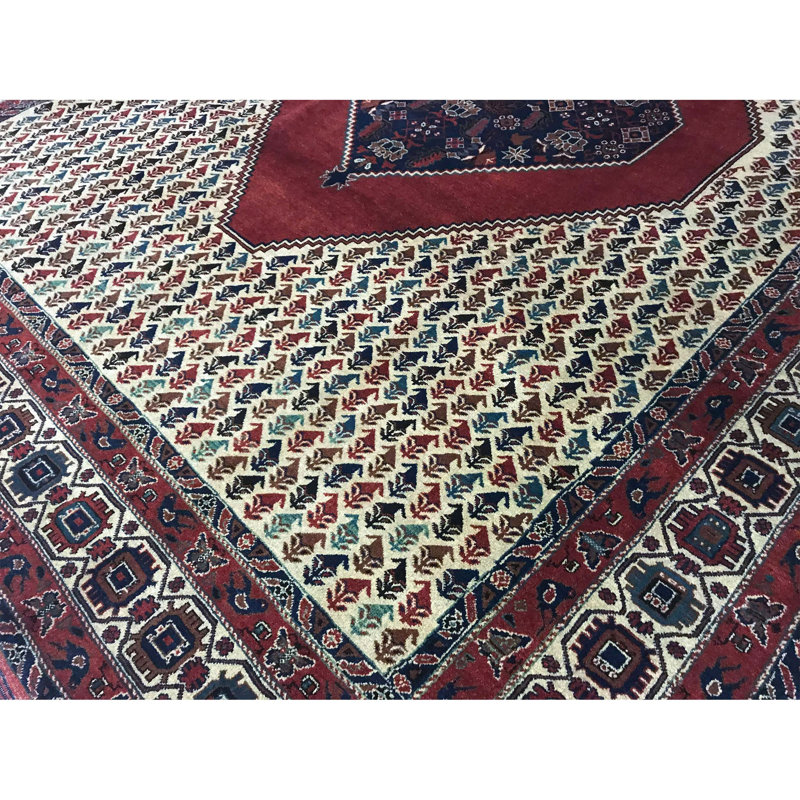 Tapis rouge et ivoire noué à la main de haute qualité