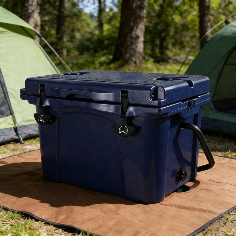 25QT Portable Cooler Box, Outdoor Insulated Cooler With Bottle Opener And Cup Holder, Large High Ice Box With Handle For Travel, Beach, Camping, Fishing, Blue