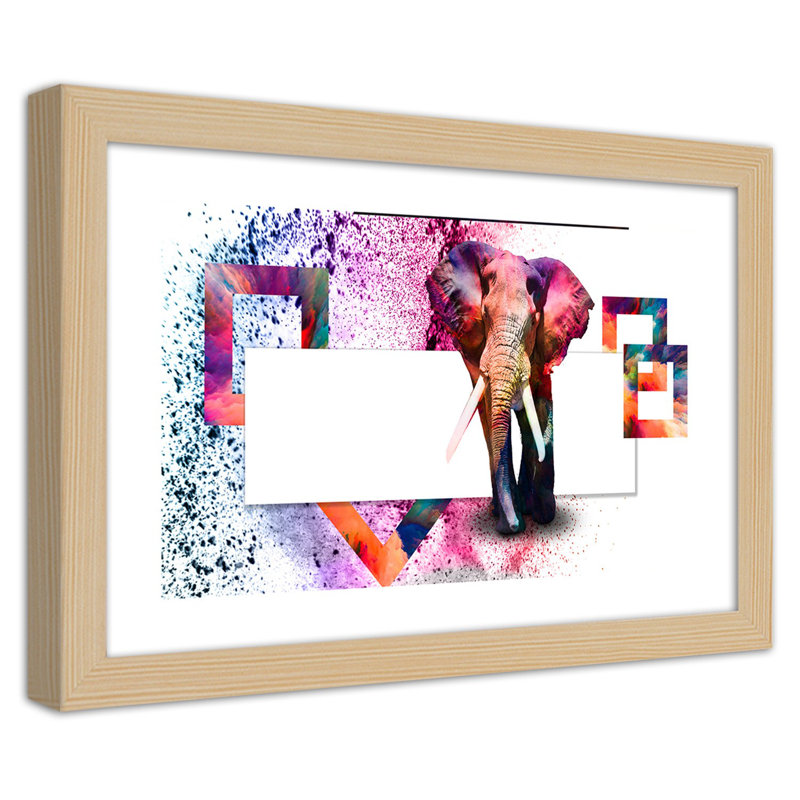 Elephant Animals 1 Piece Single Picture Frame Wall Art, 20cm H x 30cm W, Tan