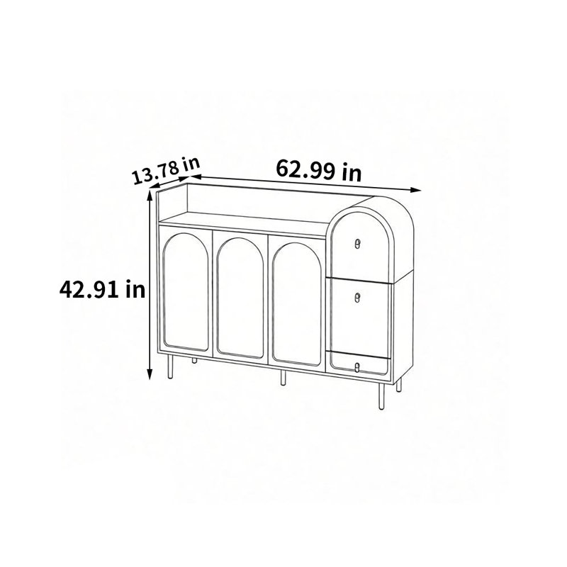 Armoire à chaussures de style français de style crème, H 42,91 po x l 62,99 po x P 13,78 po