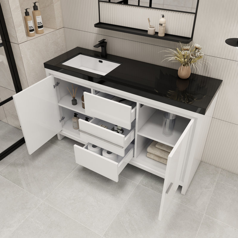 Ensemble de meuble-lavabo simple 60 po Valerieann, Blanc très luisant