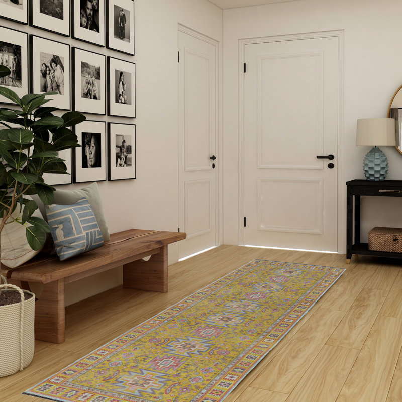 Laurel Sivas Machine Woven Polyester Area Rug in Yellow, Runner 2'2" x 10'