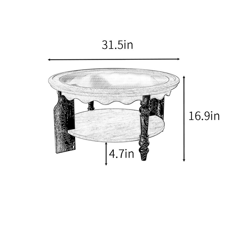 Ancient style round coffee table, 16.9" H x 31.5" L x 31.5" W