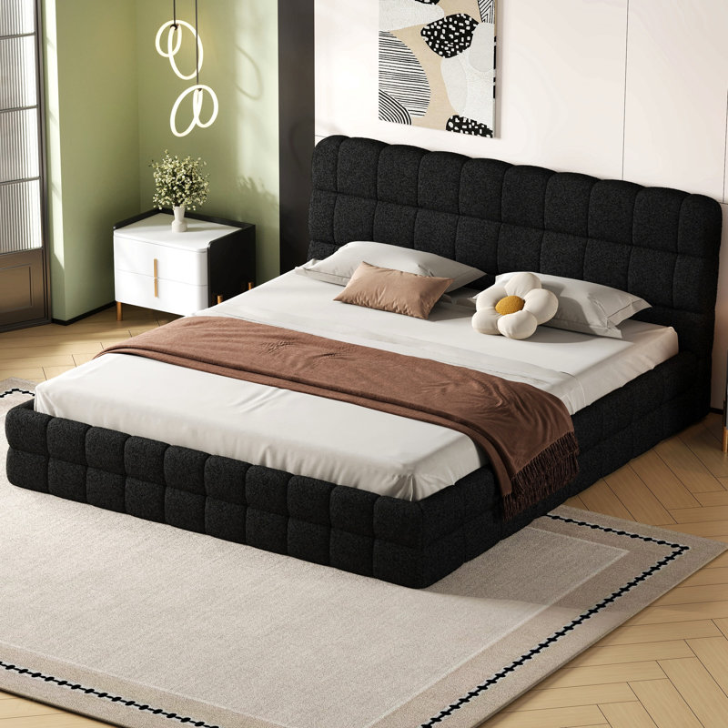 King Size Upholstered Platform Bed, Black