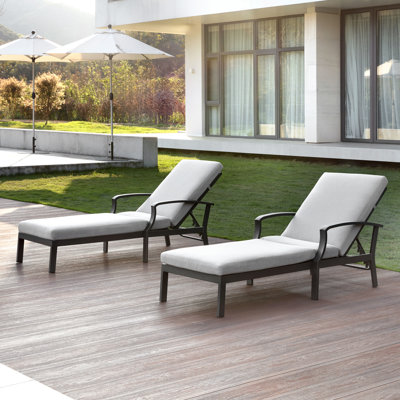 SeeHill Pool Lounge Chair, Aluminum Outdoor Chaise Lounge with Thick Cushion, Outdoor Lounger Pool Furniture with 6-Position Adjustable Backrest, Patio Lounge Chair for Outside, Deck