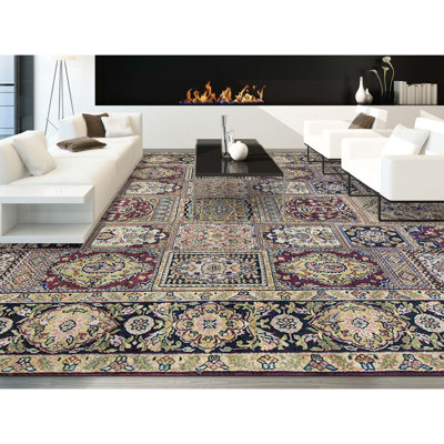 Tapis rouge et noir noué à la main de haute qualité