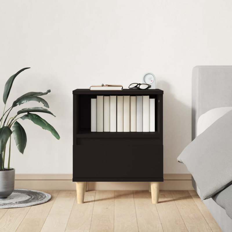 Jaiman 40cm W Solid Wood Bedside Table, Set of 2, Black