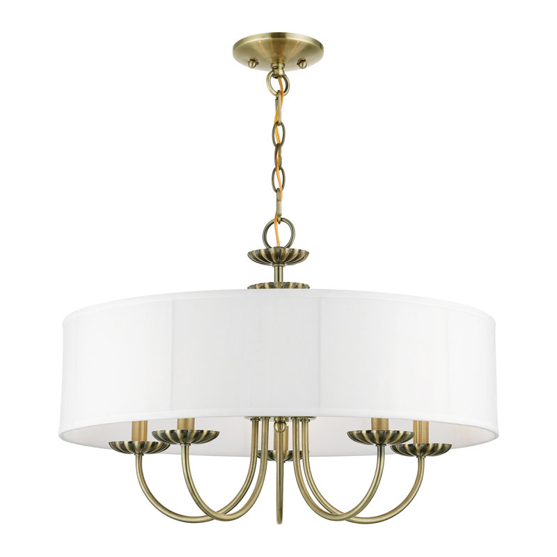 Sampson 23" W 5-Light Metal Drum Chandelier with Linen Blend Shade , Antique Brass