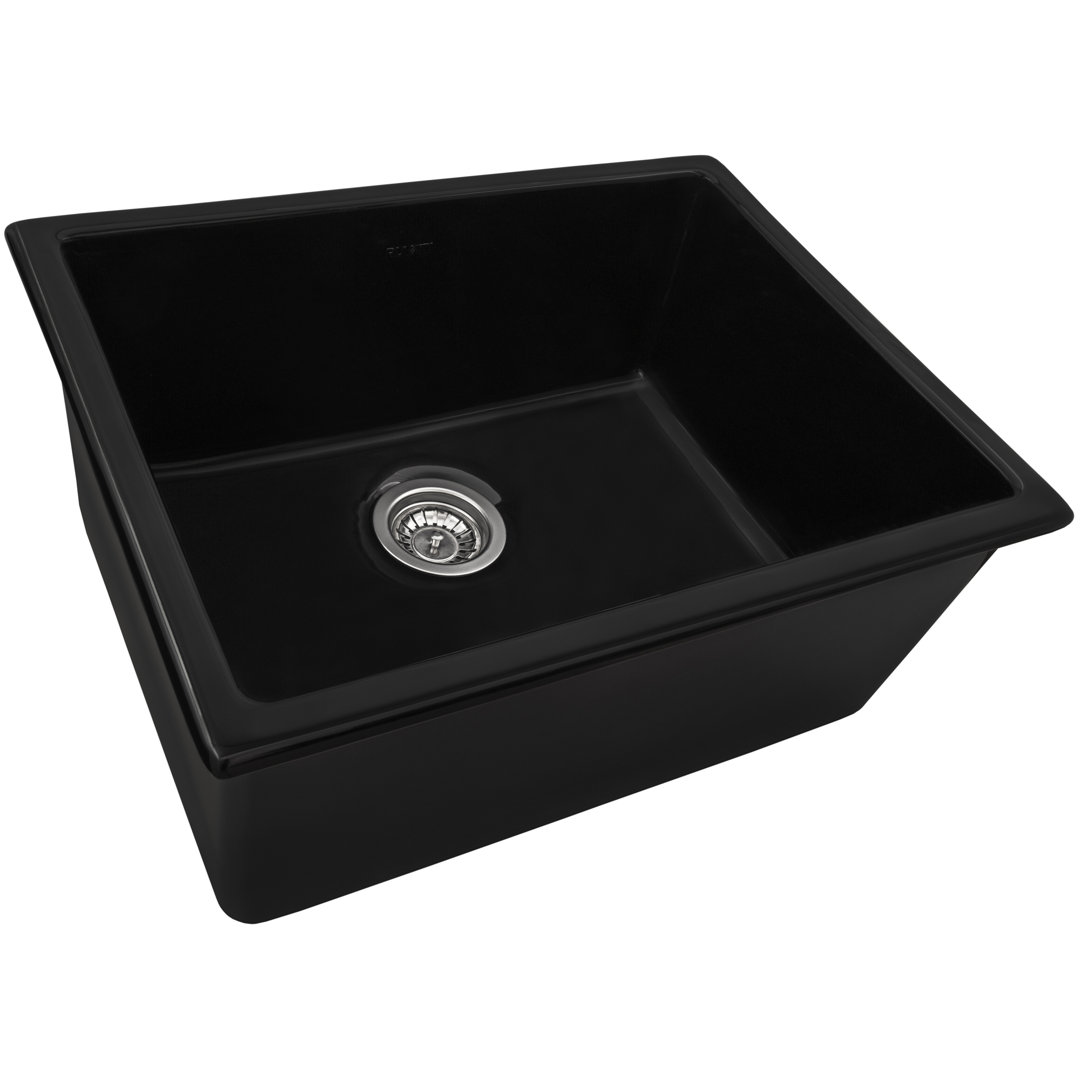 Ruvati 24-inch Fireclay Undermount / Drop-in Topmount Kitchen Sink Single Bowl - Glossy Black Ruvati