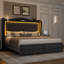 Ensemble de chambre à coucher 3 pièces, lit plateforme tapissier en velours avec éclairage à DEL et 2 tiroirs de rangement sous le lit, 2 tables de chevet avec tiroirs-749146476-749146477
