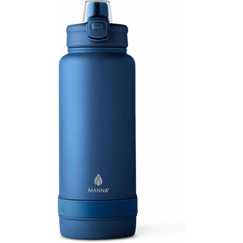 Bouteille à pousser en acier inoxydable avec couvercle verrouillable à pousser et bec verseur - 40 oz - Saphir thermolaqué