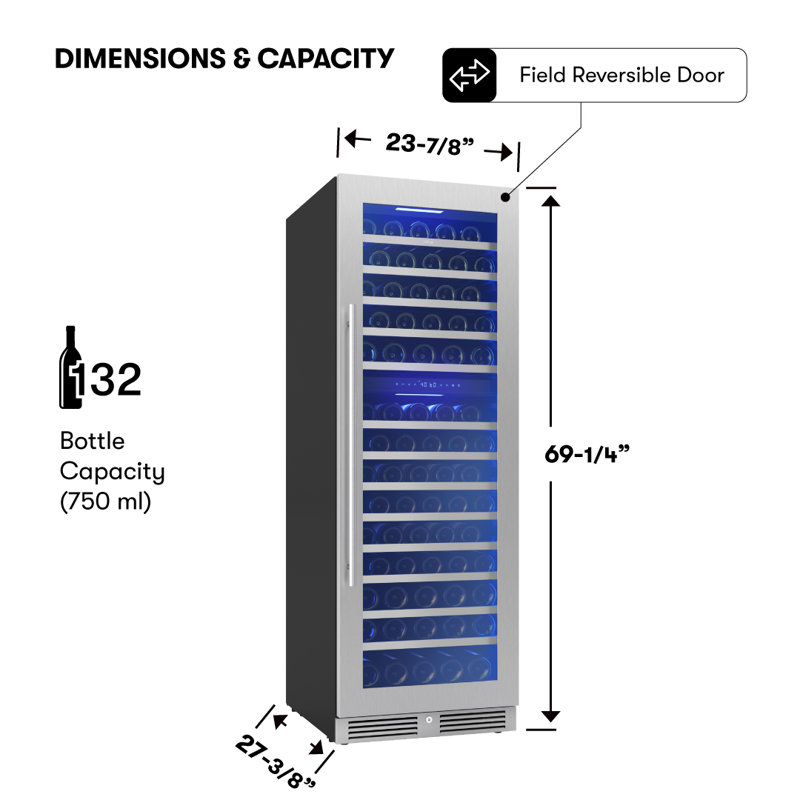 Zephyr Presrv 24 in. 132-Bottle Dual Zone Full Size Wine Cooler