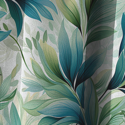 Oceanic Foliage Botanical Pattern II - Floral Curtain - Blackout Floral Curtain - 1 Panels